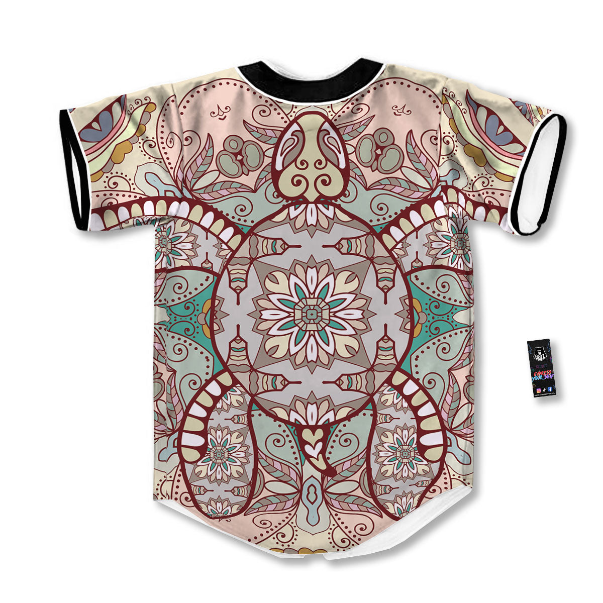 Turtle Polynesian Sea Print Baseball Jersey-grizzshop