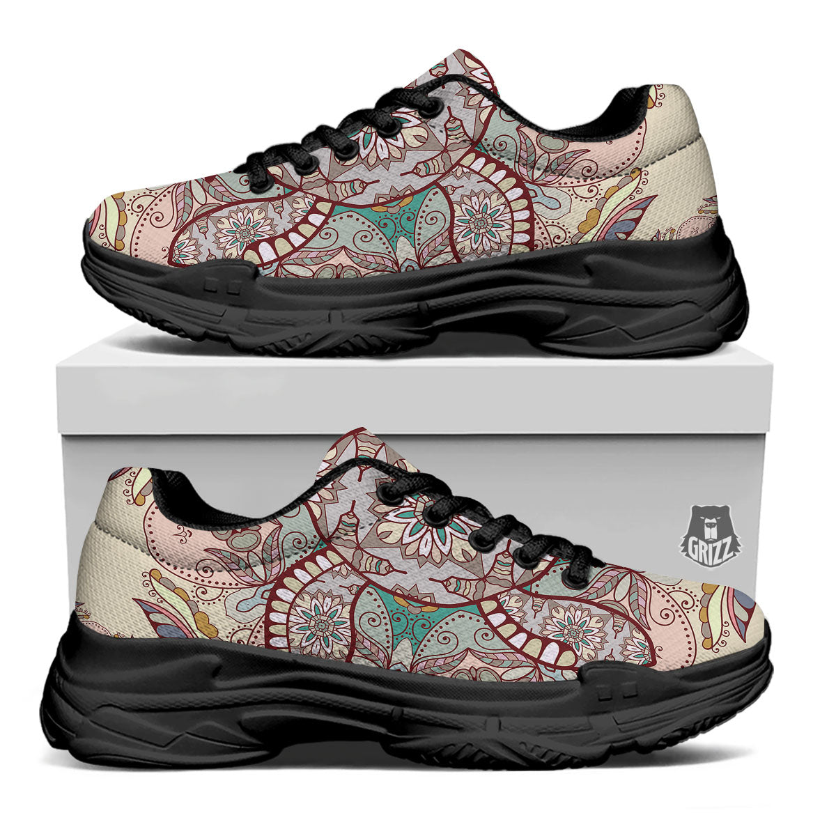 Turtle Polynesian Sea Print Black Chunky Shoes-grizzshop