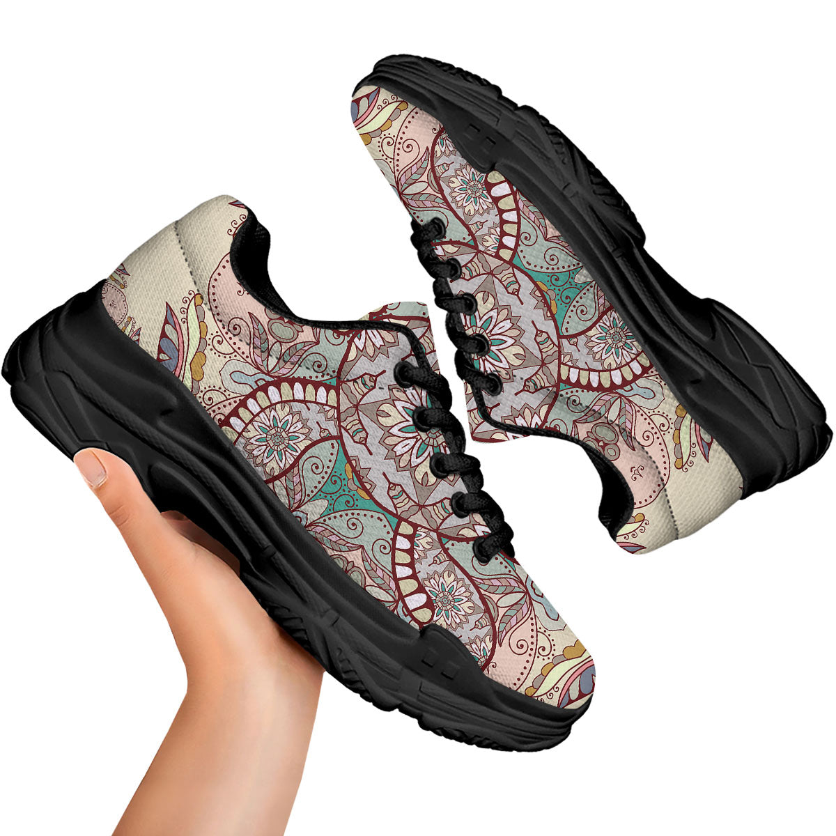 Turtle Polynesian Sea Print Black Chunky Shoes-grizzshop