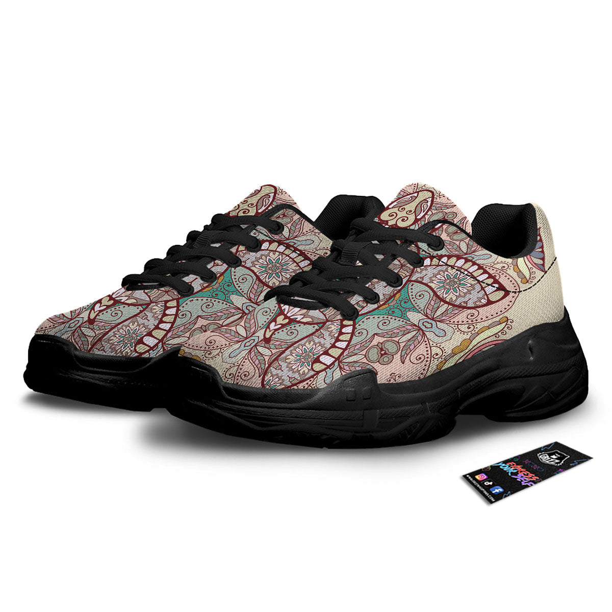 Turtle Polynesian Sea Print Black Chunky Shoes-grizzshop