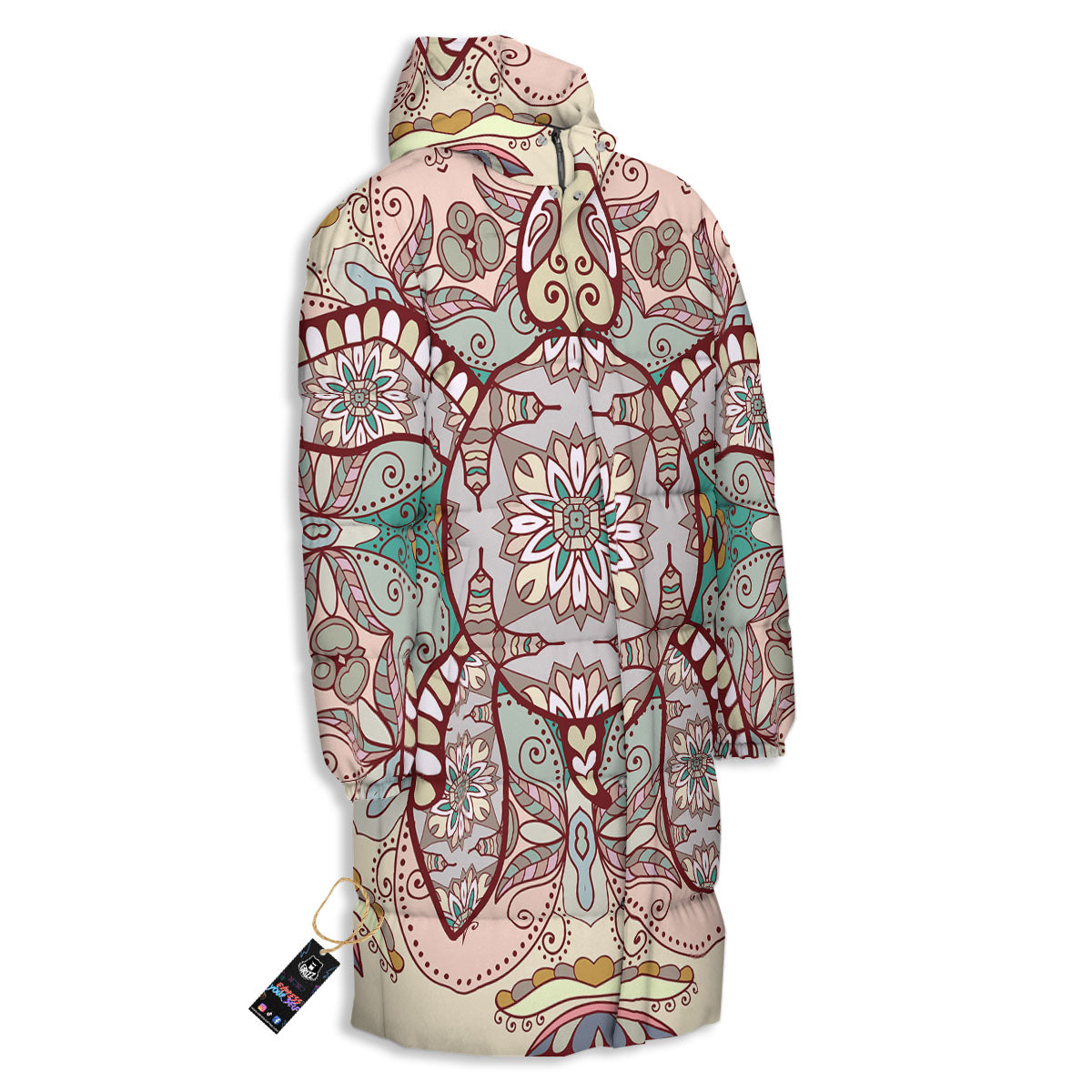 Turtle Polynesian Sea Print Long Down Jacket-grizzshop