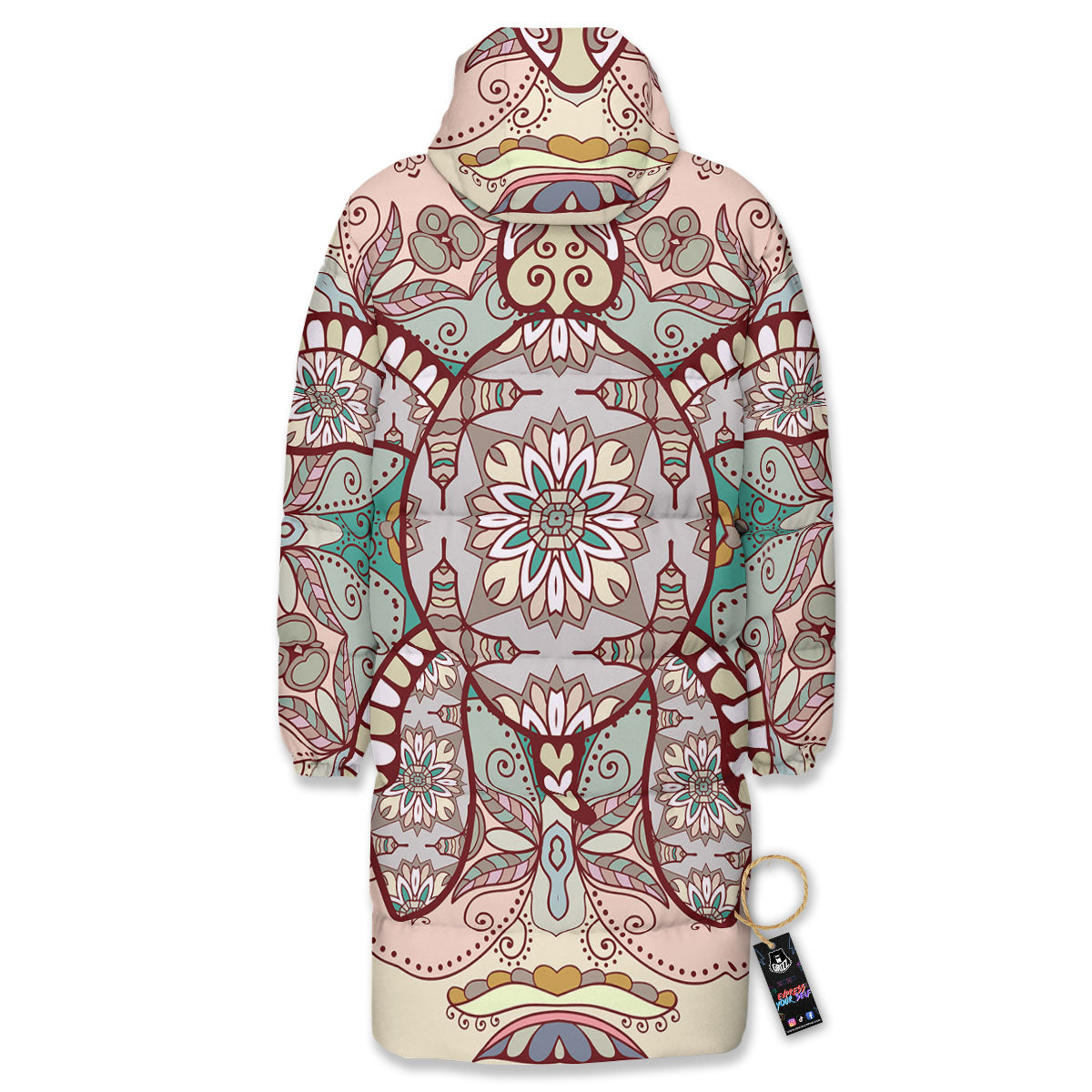Turtle Polynesian Sea Print Long Down Jacket-grizzshop