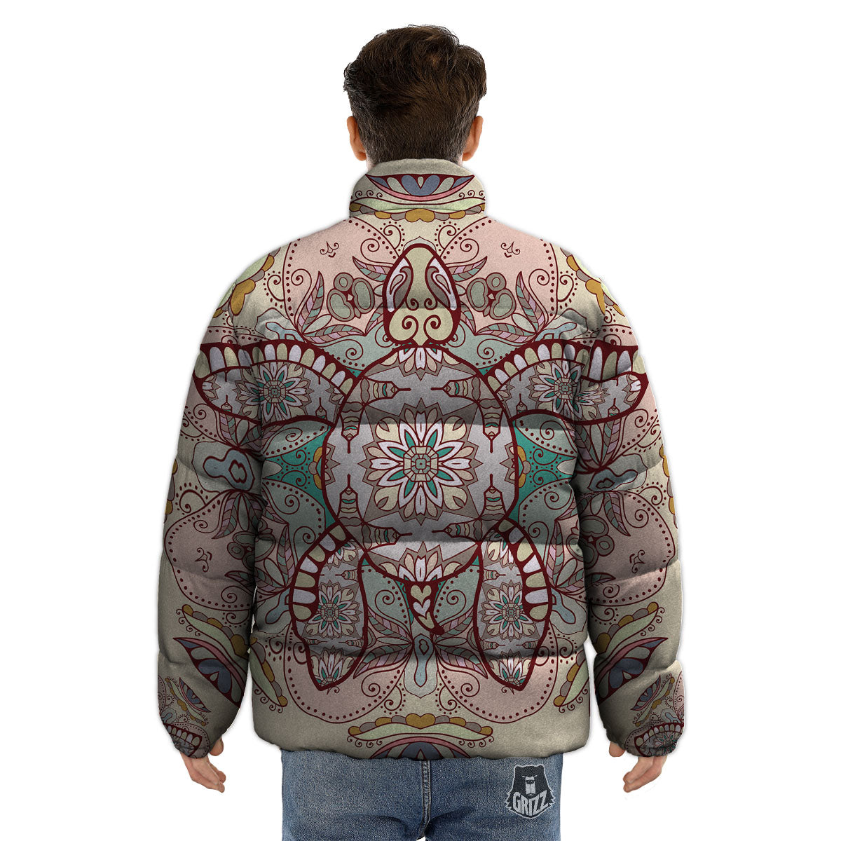 Turtle Polynesian Sea Print Puffer Jacket-grizzshop