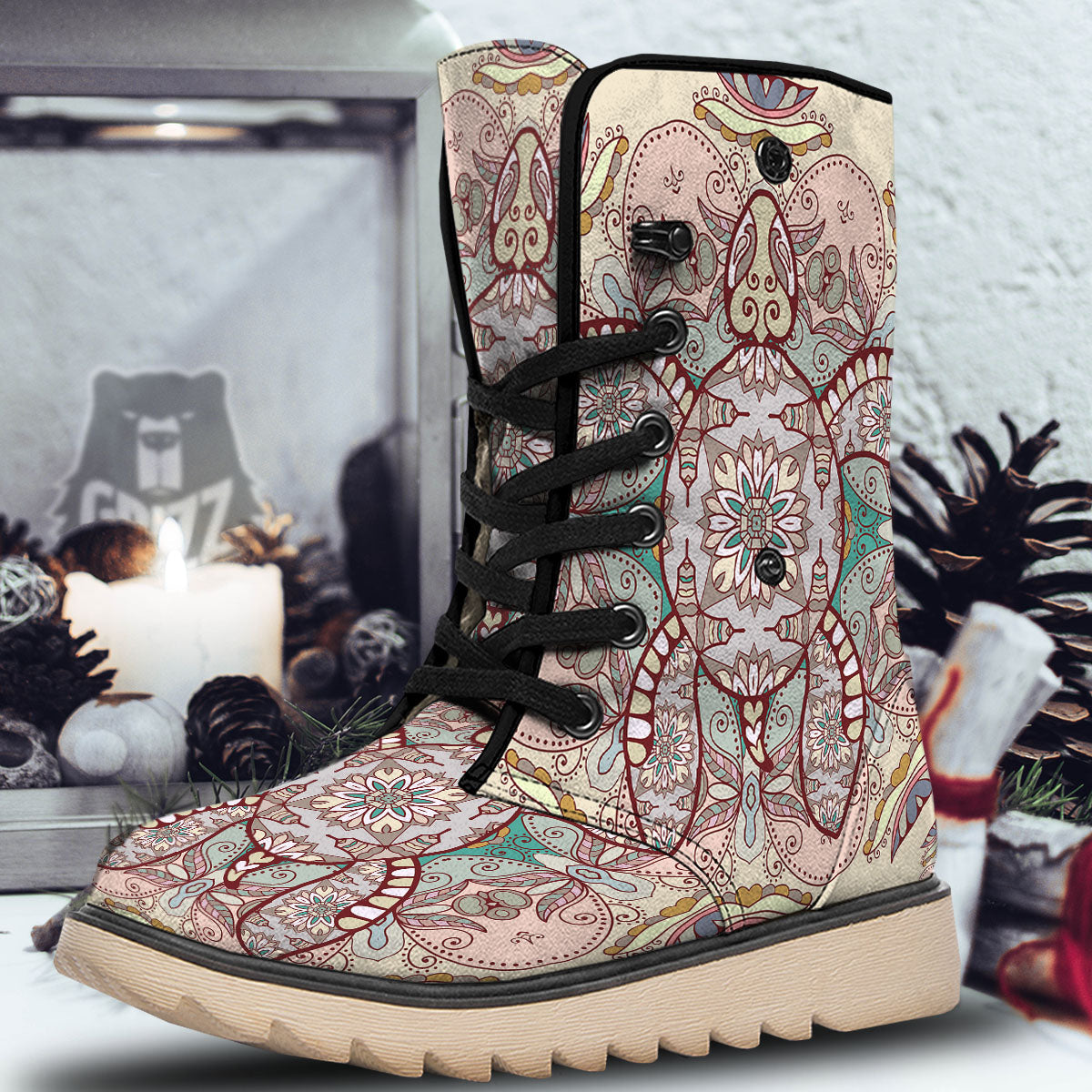 Turtle Polynesian Sea Print Snow Boots-grizzshop