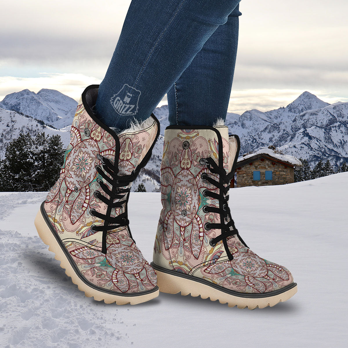 Turtle Polynesian Sea Print Snow Boots-grizzshop