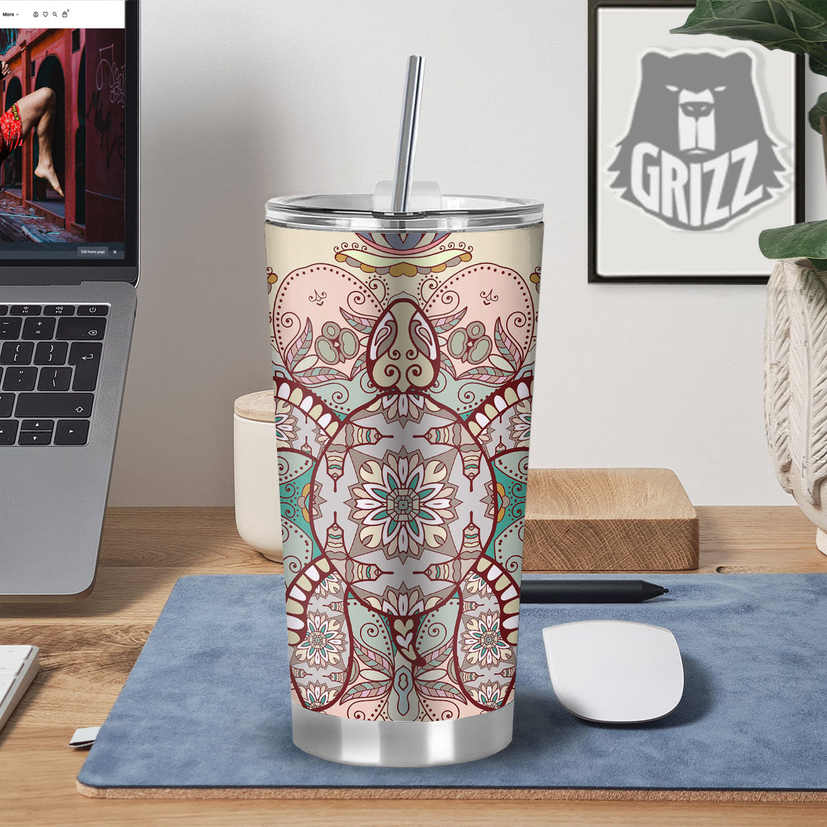 Turtle Polynesian Sea Print Tumbler-grizzshop