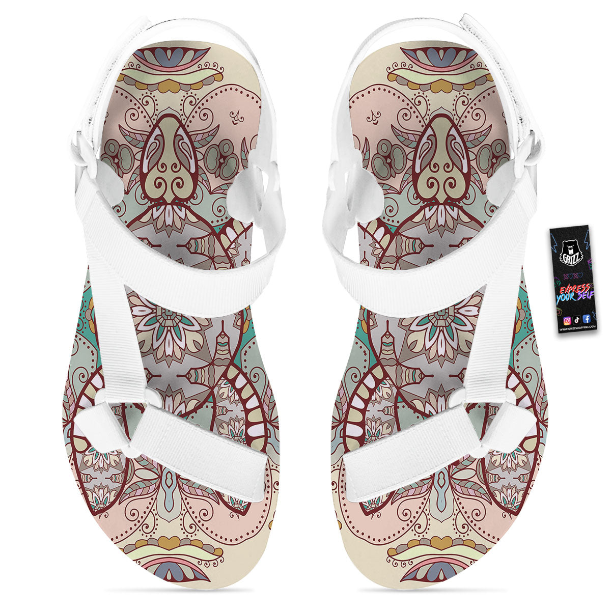 Turtle Polynesian Sea Print White Open Toe Sandals-grizzshop