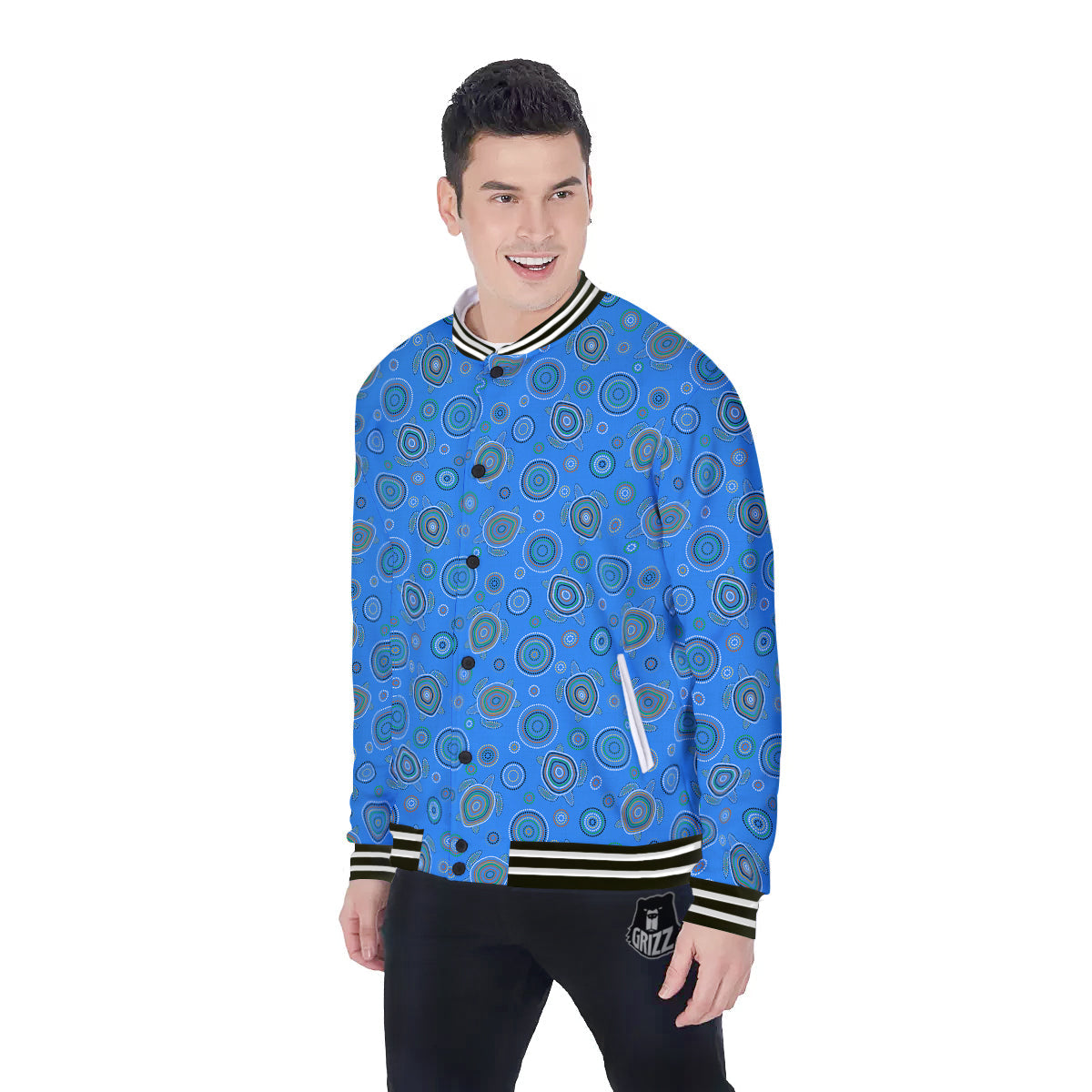Turtle Sea Aboriginal Print Pattern Baseball Jacket-grizzshop