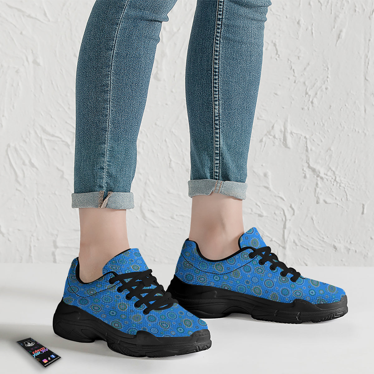 Turtle Sea Aboriginal Print Pattern Black Chunky Shoes-grizzshop