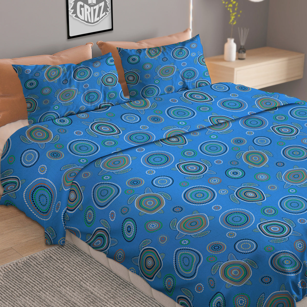 Turtle Sea Aboriginal Print Pattern Duvet Cover Bedding Set