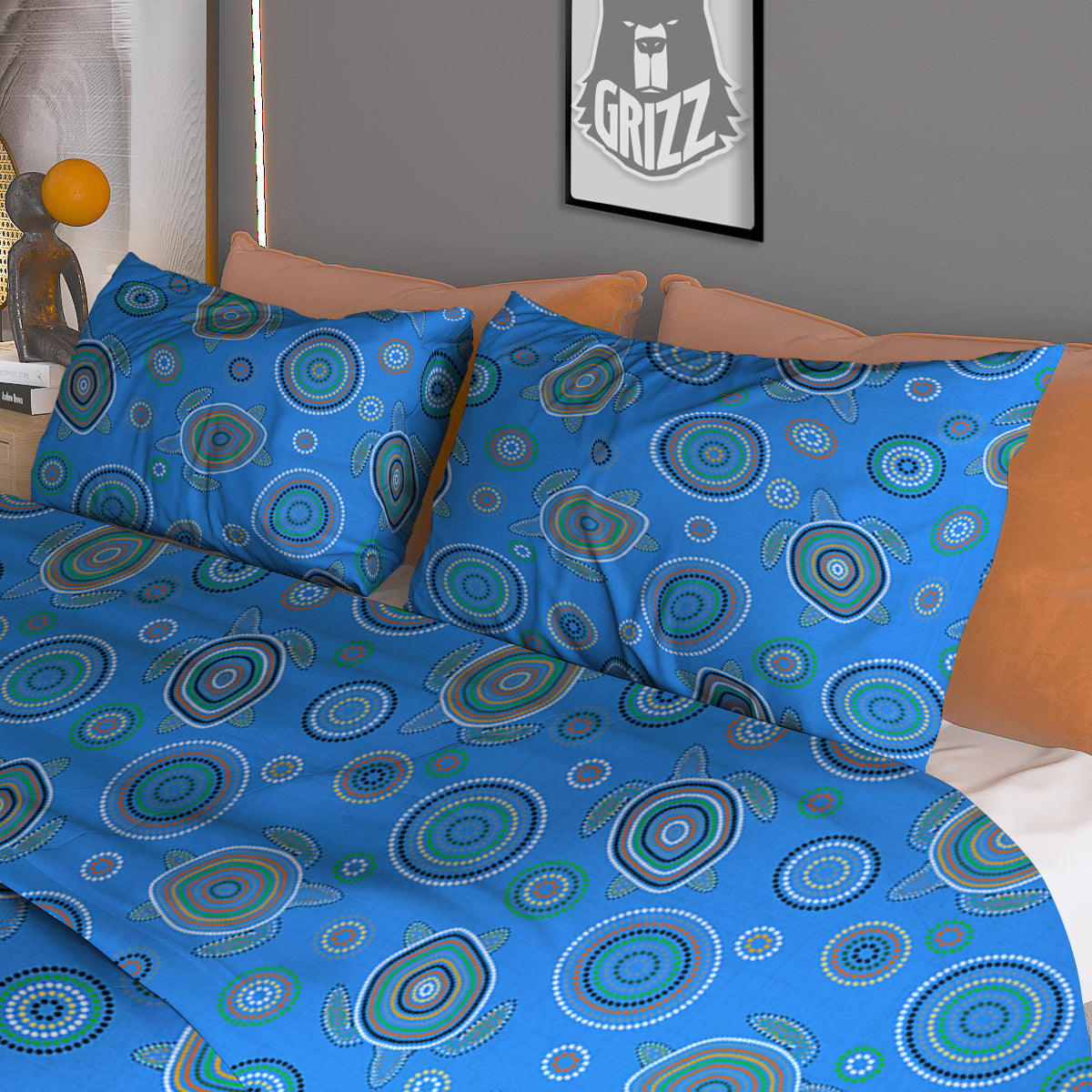 Turtle Sea Aboriginal Print Pattern Duvet Cover Bedding Set