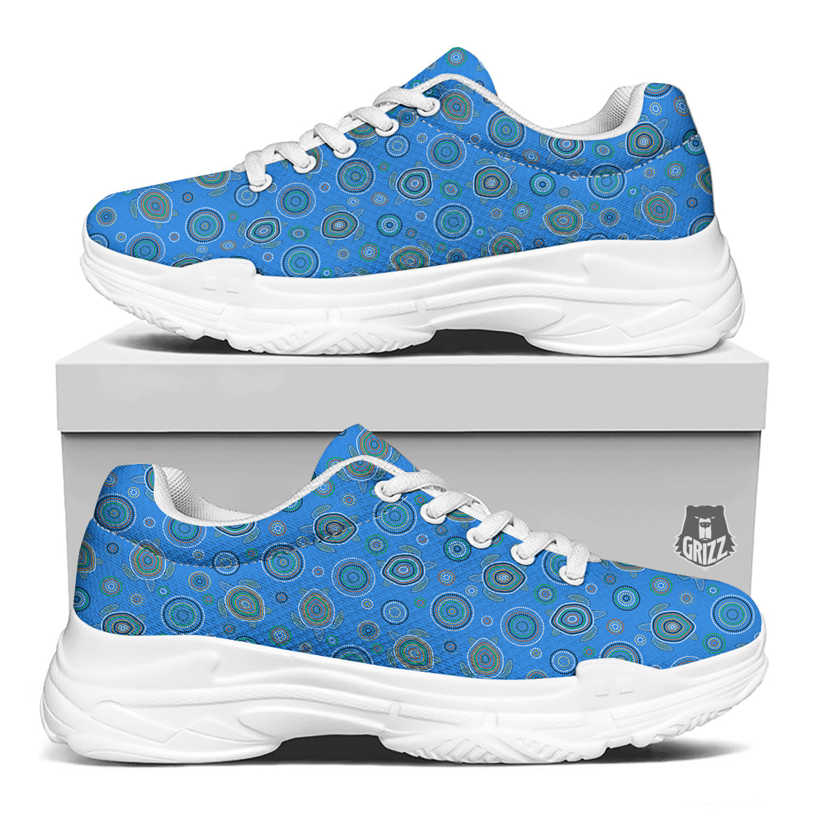 Turtle Sea Aboriginal Print Pattern White Chunky Shoes-grizzshop