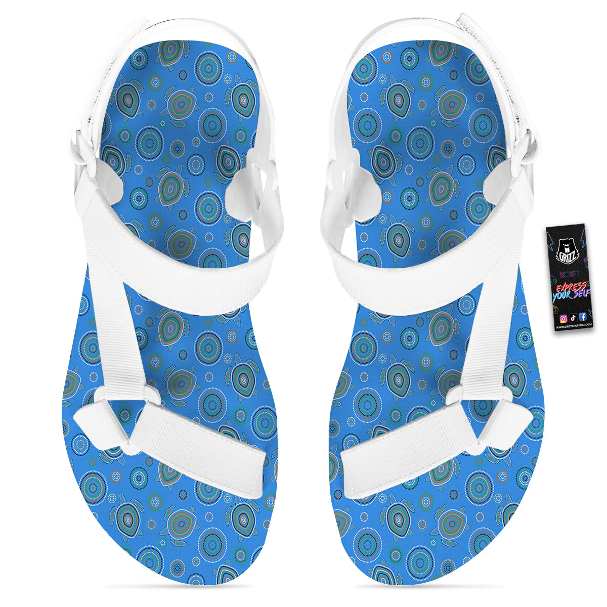 Turtle Sea Aboriginal Print Pattern White Open Toe Sandals-grizzshop