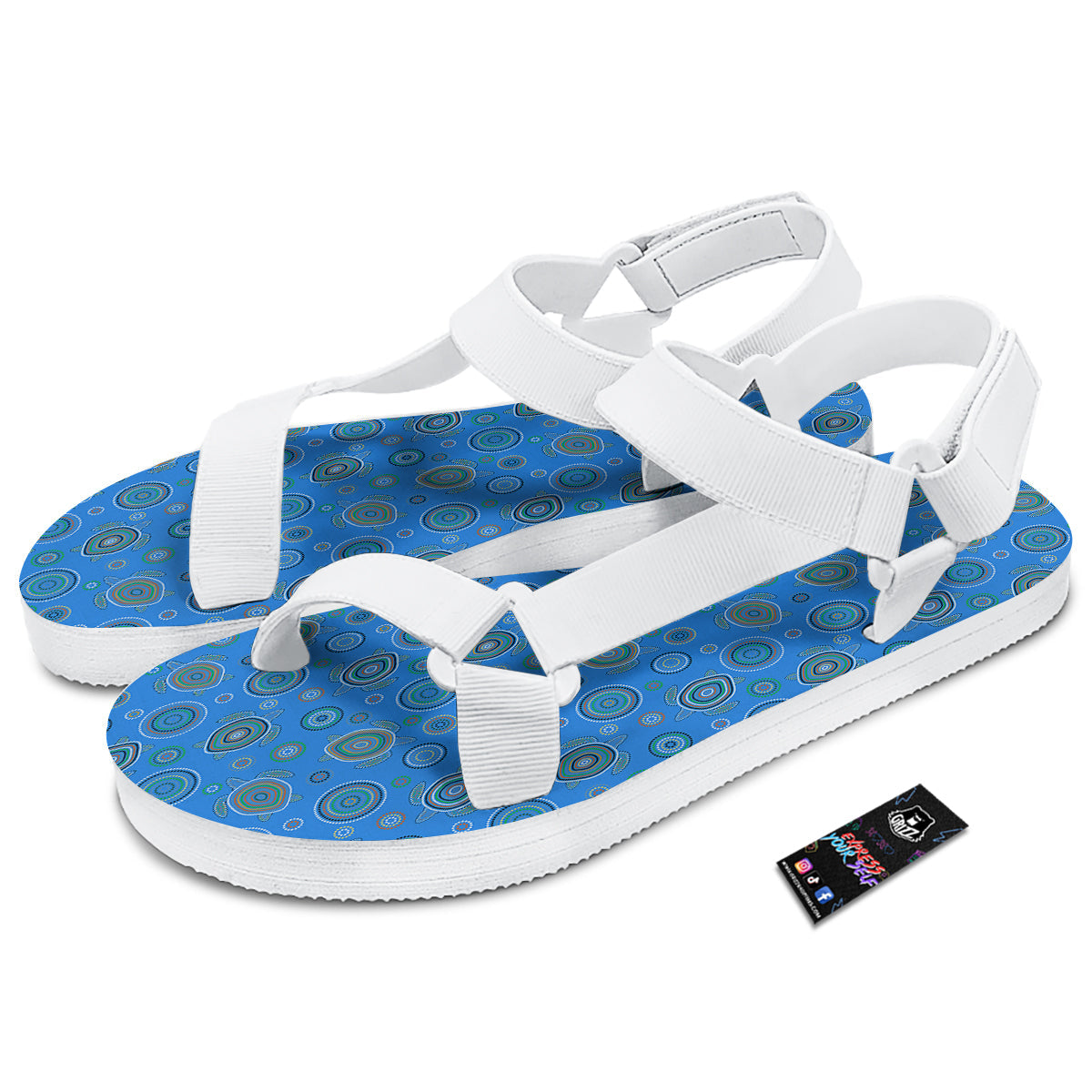 Turtle Sea Aboriginal Print Pattern White Open Toe Sandals-grizzshop