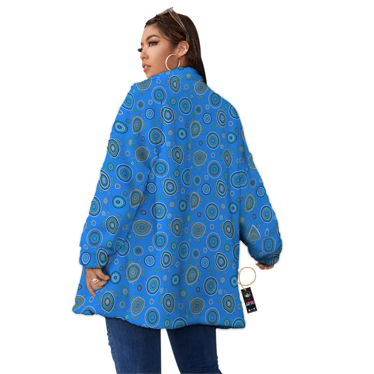 Turtle Sea Aboriginal Print Pattern Women's Sherpa Jacket-grizzshop