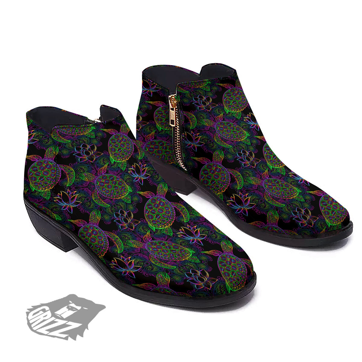 Turtle Sea Psychedelic Print Pattern Ankle Boots-grizzshop