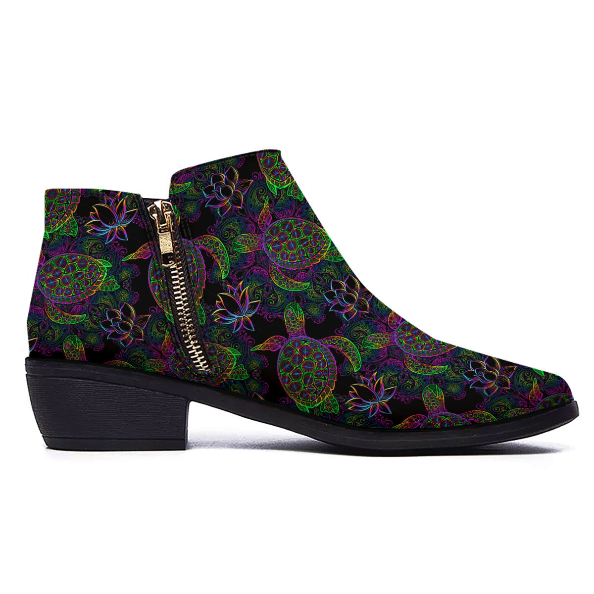 Turtle Sea Psychedelic Print Pattern Ankle Boots-grizzshop