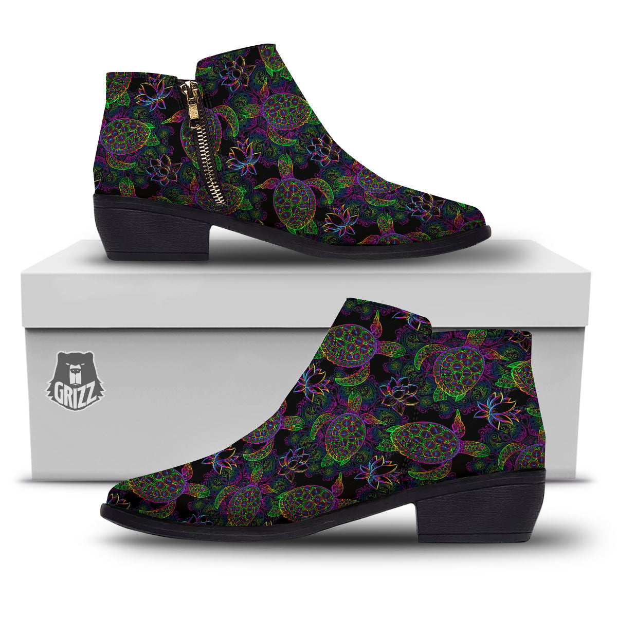 Turtle Sea Psychedelic Print Pattern Ankle Boots-grizzshop