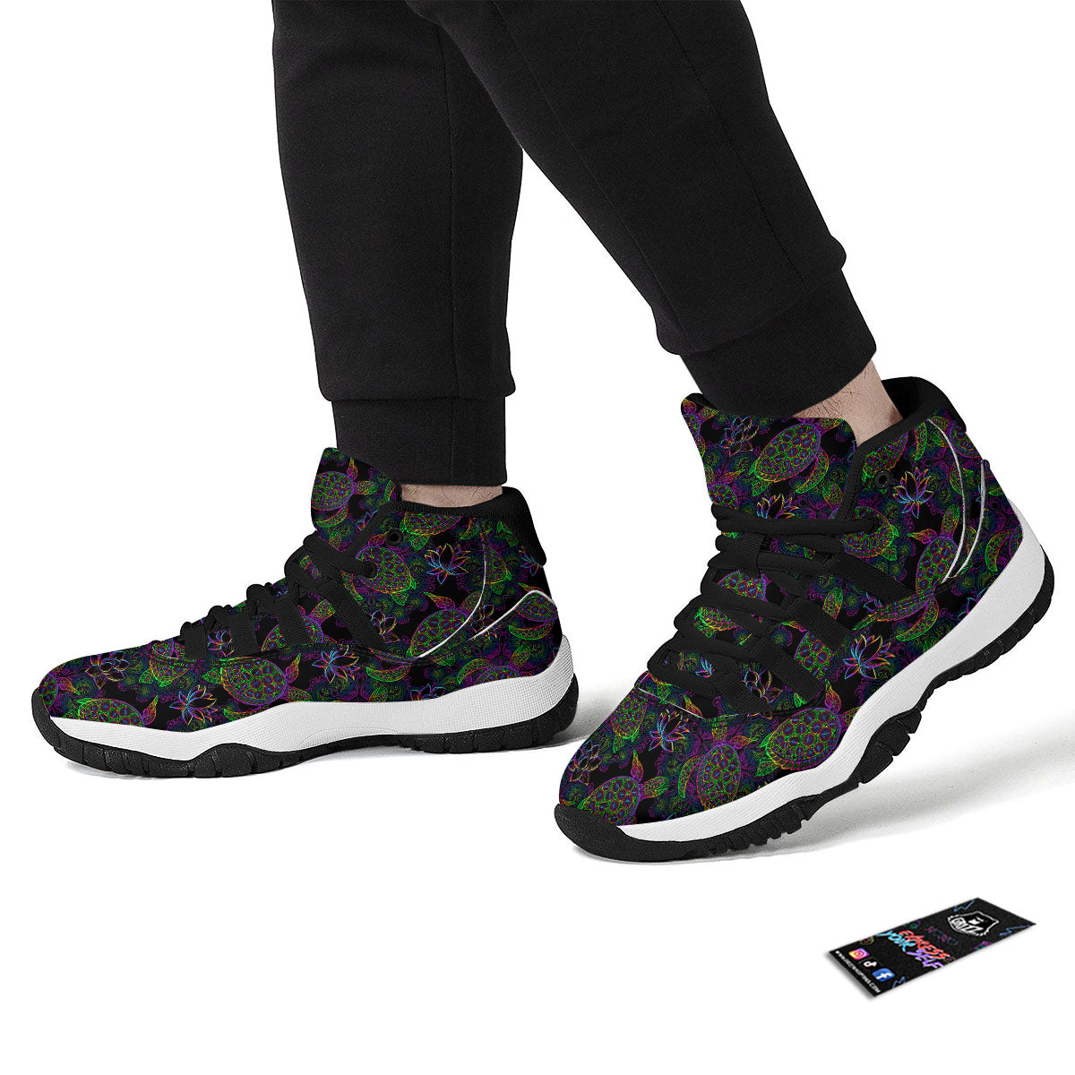 Turtle Sea Psychedelic Print Pattern Black Bball Shoes-grizzshop