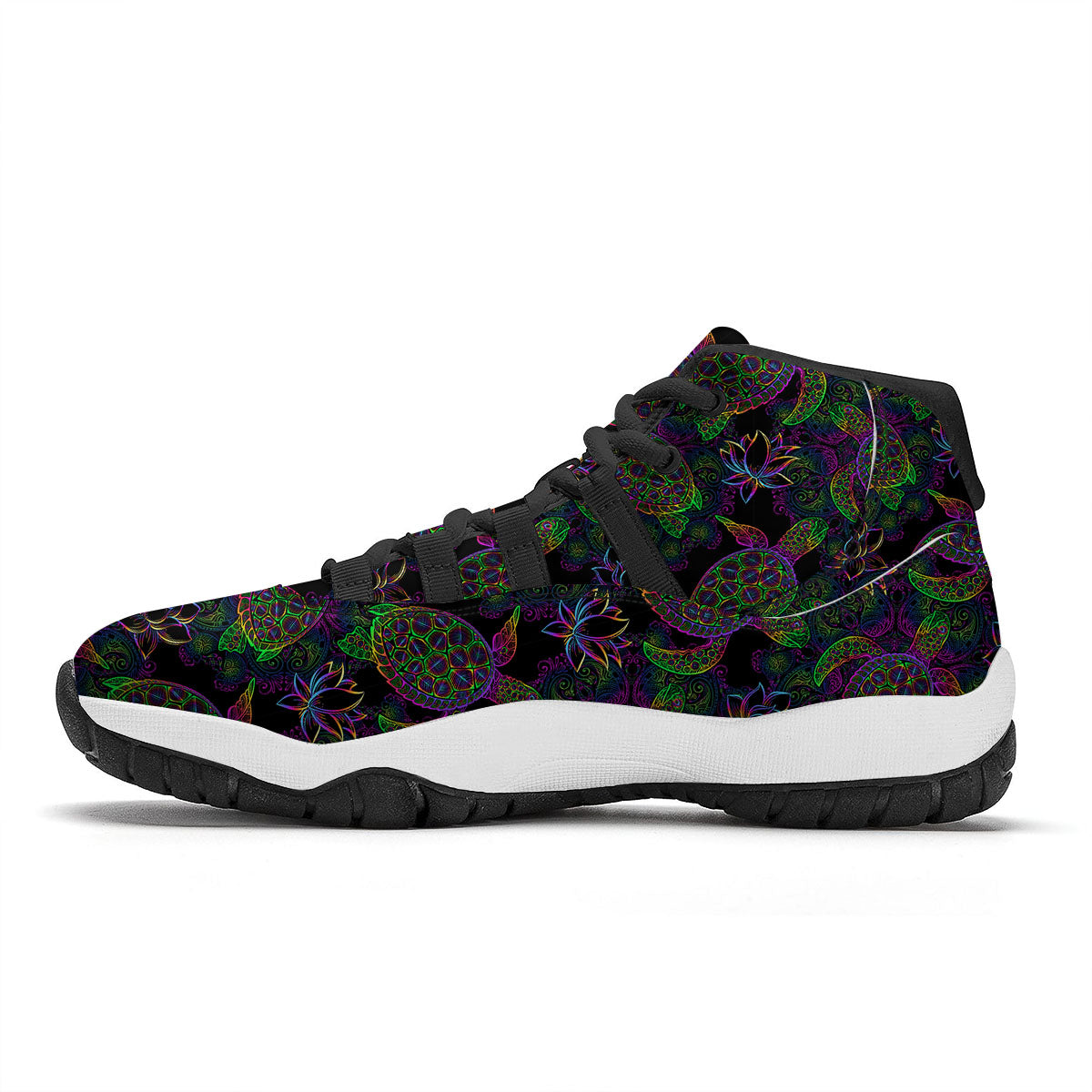 Turtle Sea Psychedelic Print Pattern Black Bball Shoes-grizzshop