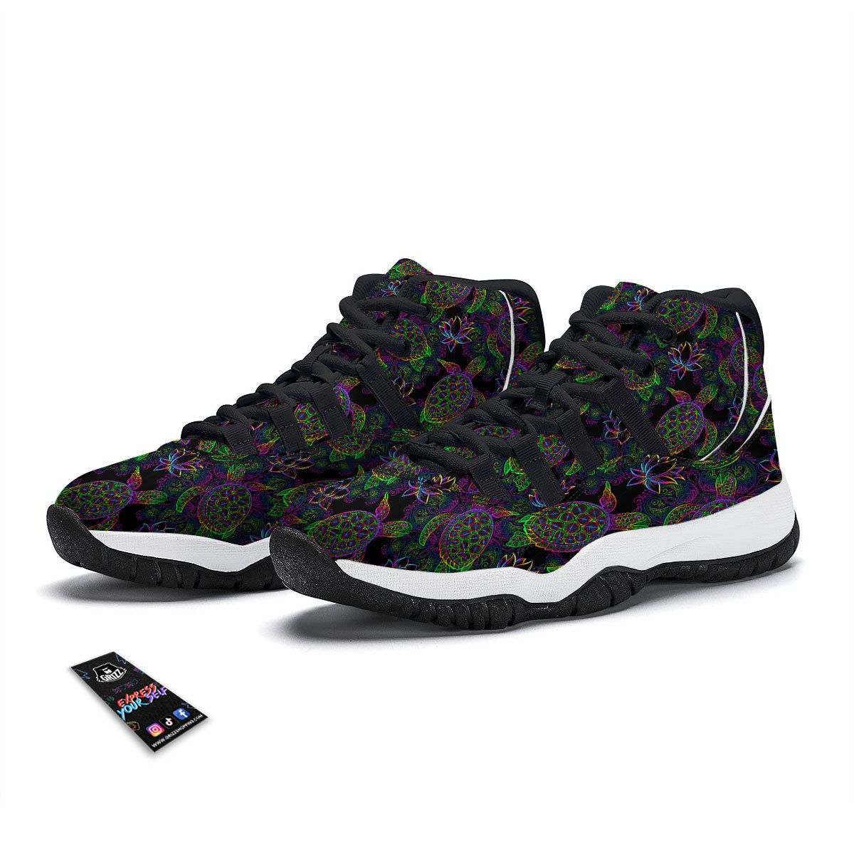 Turtle Sea Psychedelic Print Pattern Black Bball Shoes-grizzshop