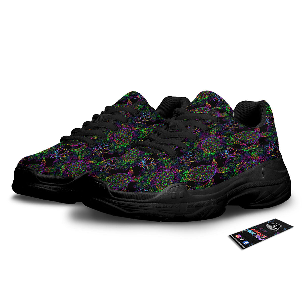 Turtle Sea Psychedelic Print Pattern Black Chunky Shoes-grizzshop