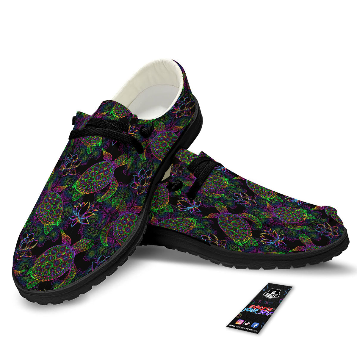 Turtle Sea Psychedelic Print Pattern Black Loafers-grizzshop