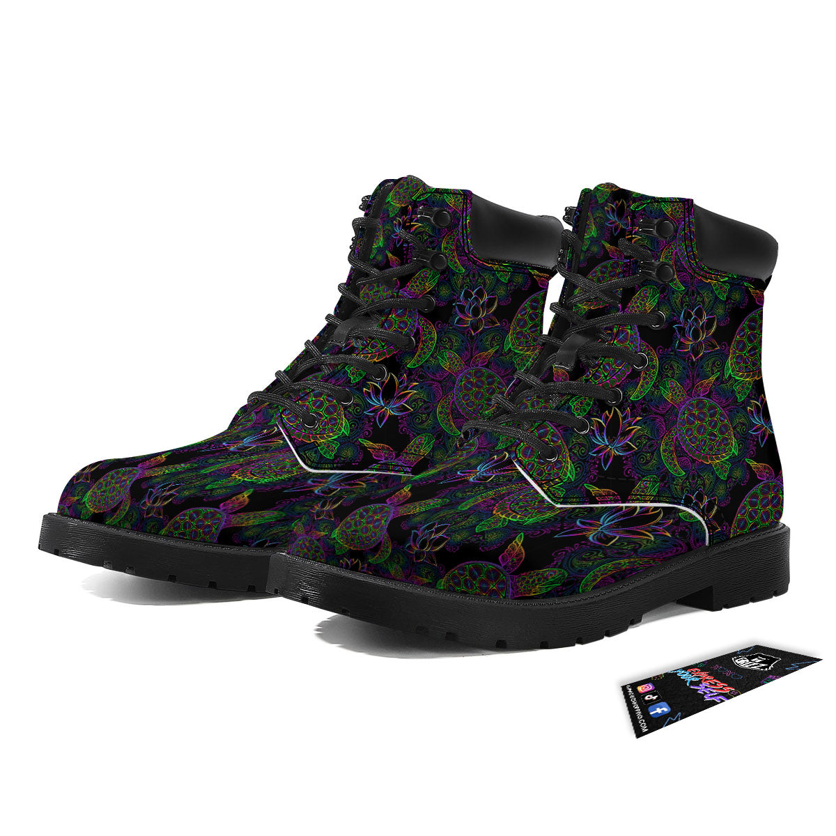 Turtle Sea Psychedelic Print Pattern Boots-grizzshop