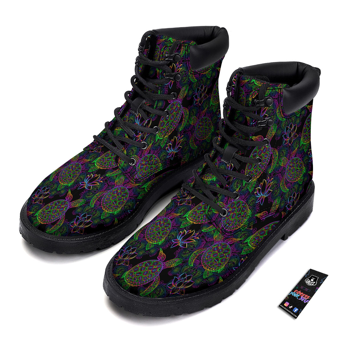 Turtle Sea Psychedelic Print Pattern Boots-grizzshop