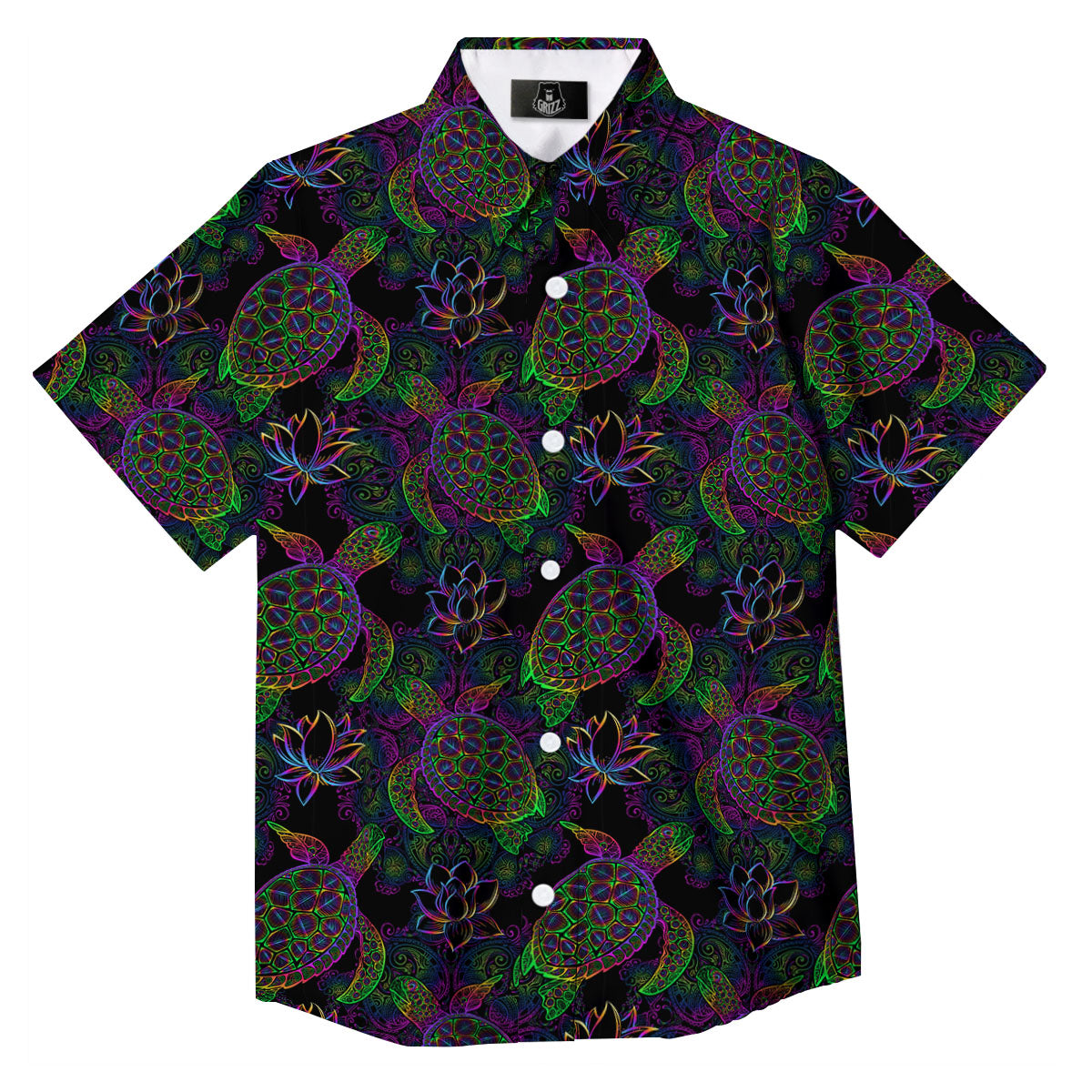 Turtle Sea Psychedelic Print Pattern Button Up Shirt-grizzshop