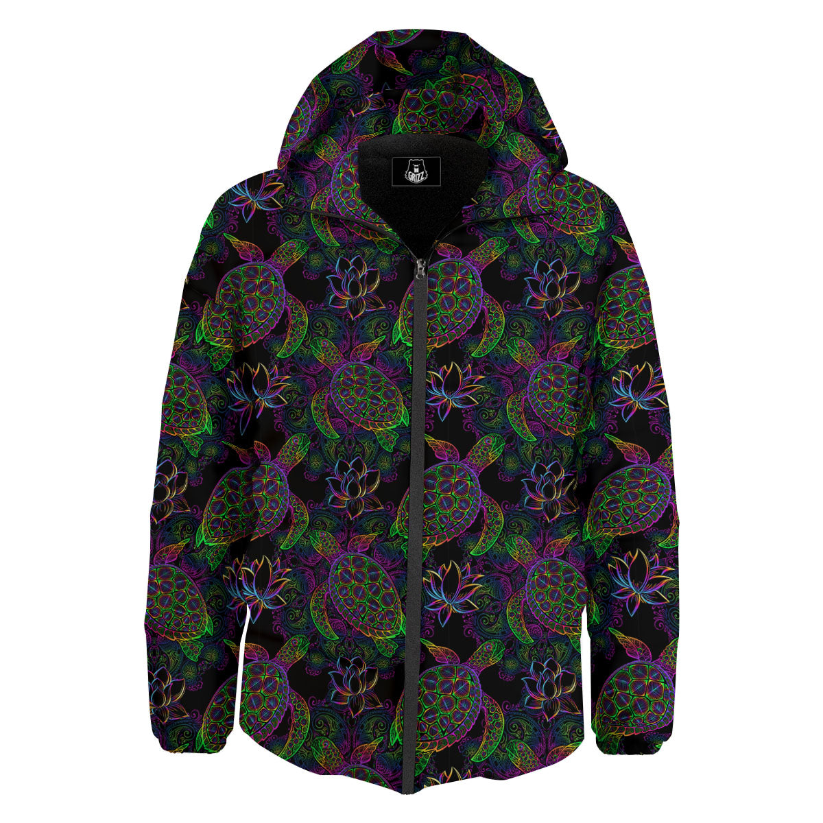 Turtle Sea Psychedelic Print Pattern Down Jacket-grizzshop