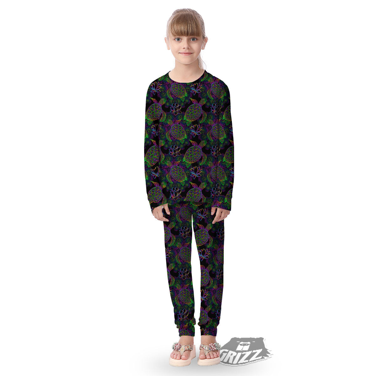 Turtle Sea Psychedelic Print Pattern Kid's Pajamas-grizzshop