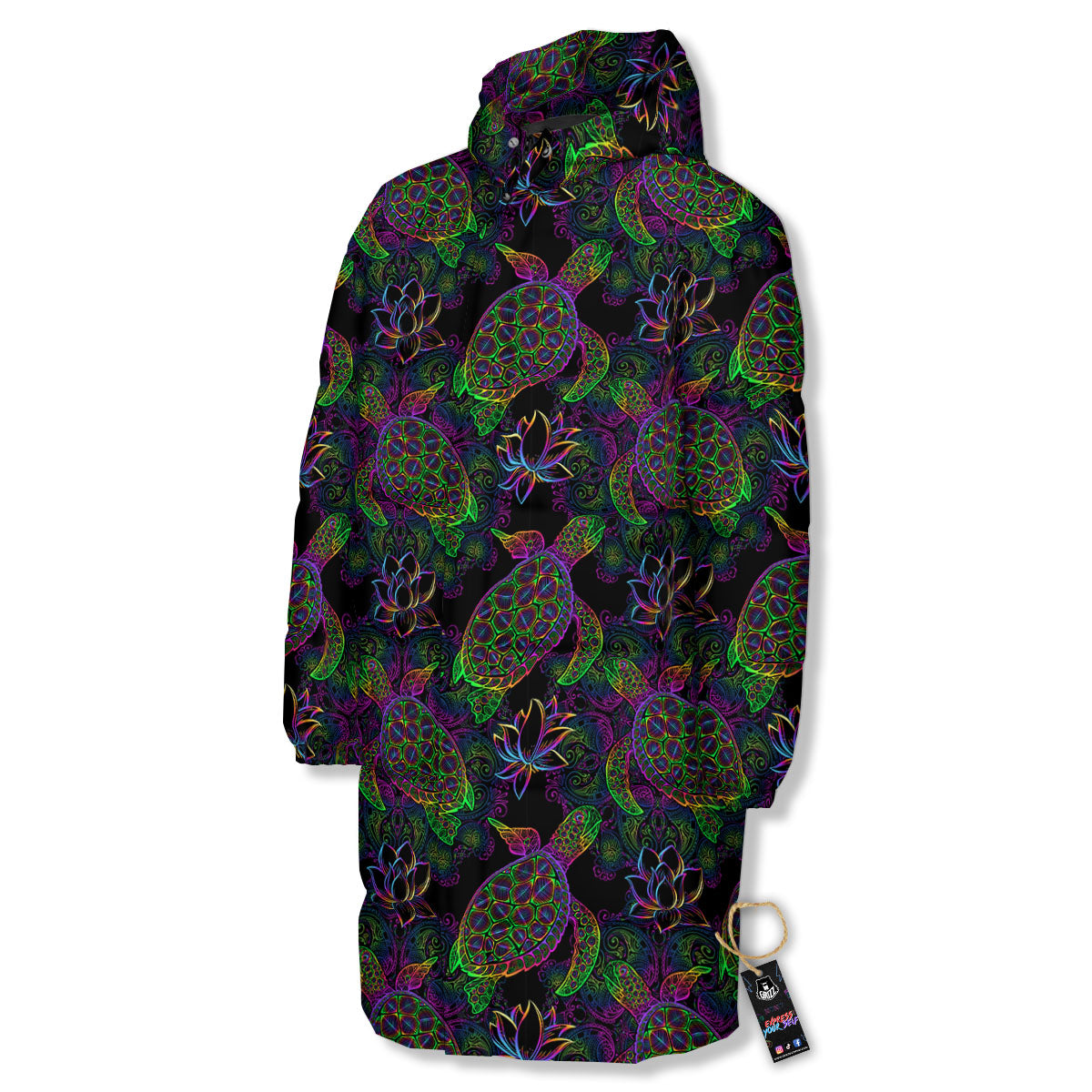 Turtle Sea Psychedelic Print Pattern Long Down Jacket-grizzshop