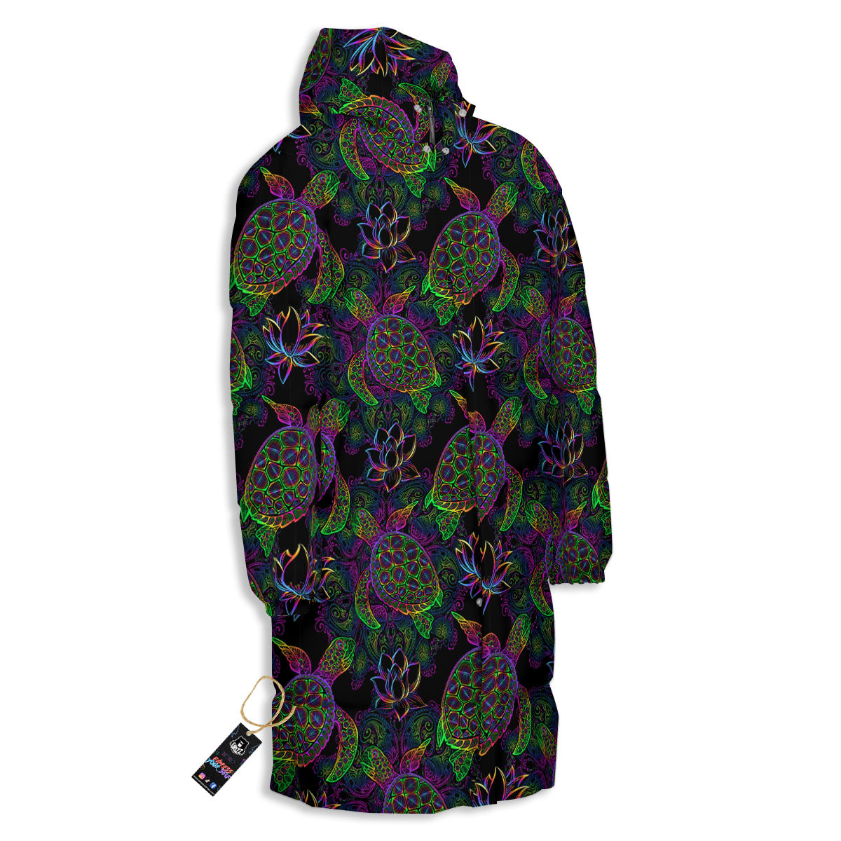 Turtle Sea Psychedelic Print Pattern Long Down Jacket-grizzshop