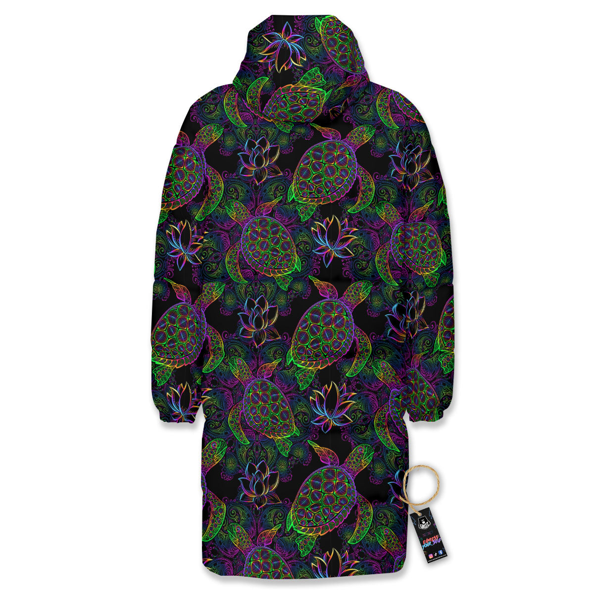 Turtle Sea Psychedelic Print Pattern Long Down Jacket-grizzshop