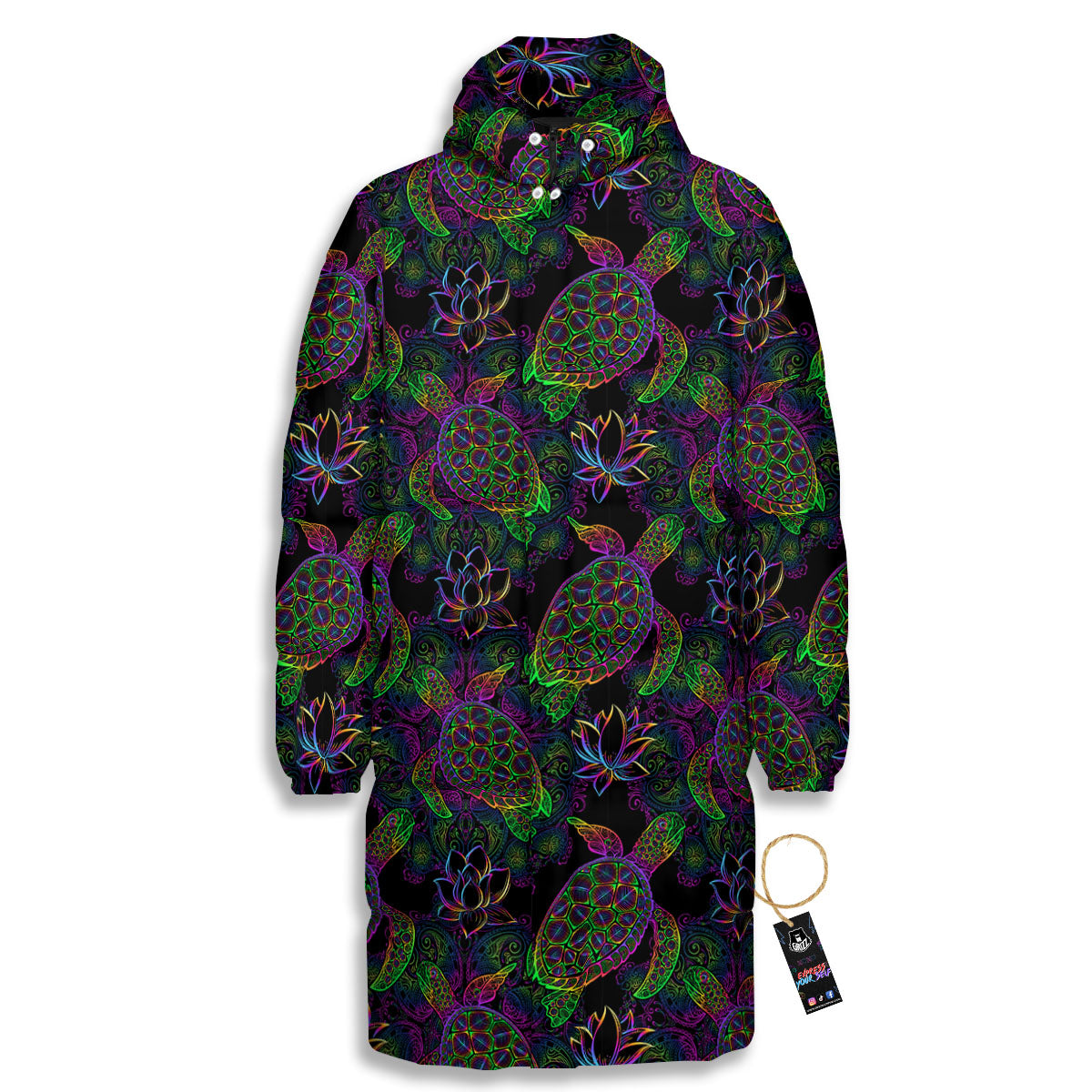 Turtle Sea Psychedelic Print Pattern Long Down Jacket-grizzshop
