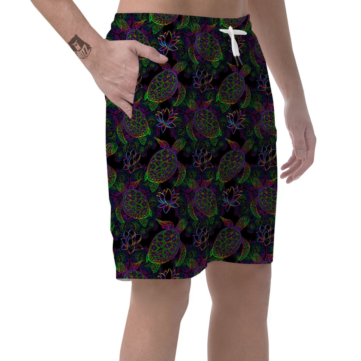 Turtle Sea Psychedelic Print Pattern Men's Shorts-grizzshop