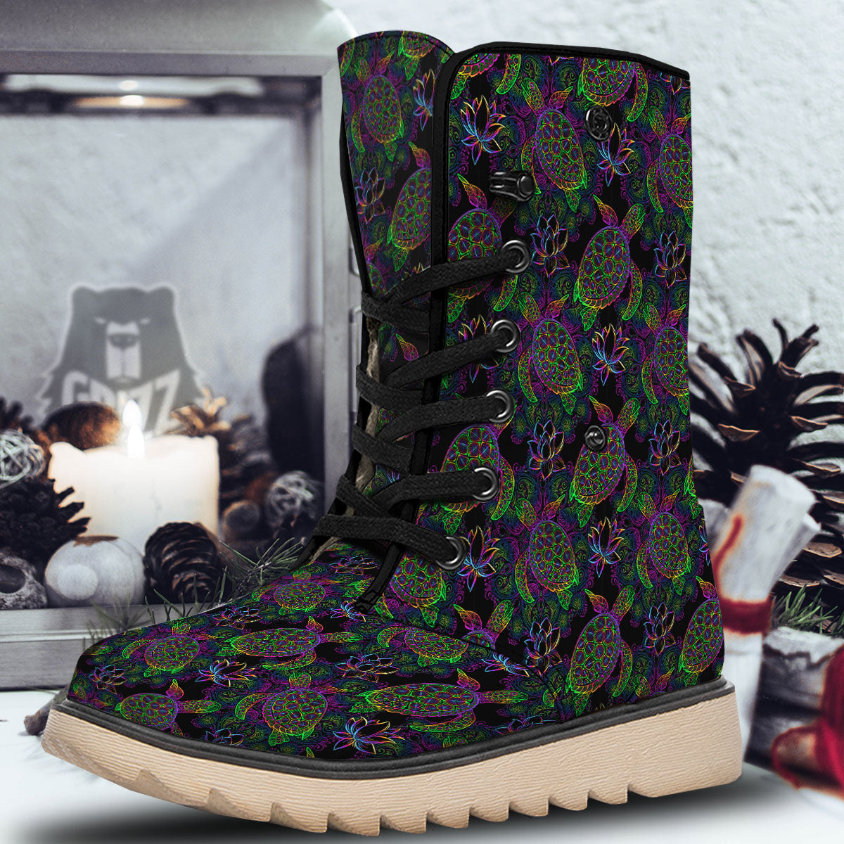 Turtle Sea Psychedelic Print Pattern Snow Boots-grizzshop
