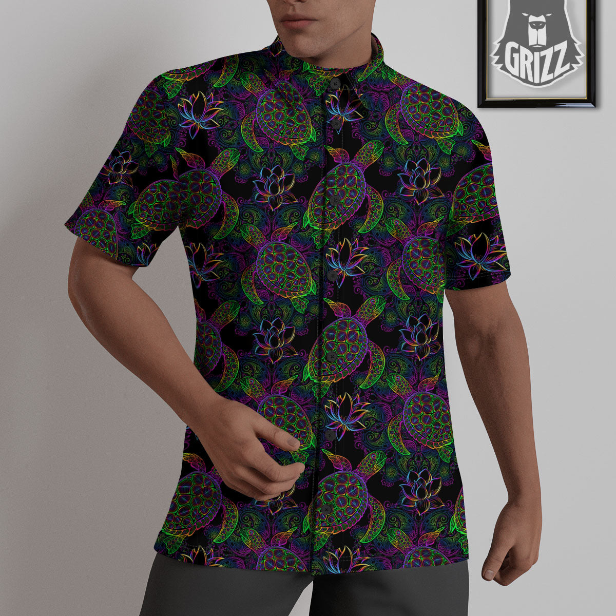 Turtle Sea Psychedelic Print Pattern Untucked Shirts-grizzshop