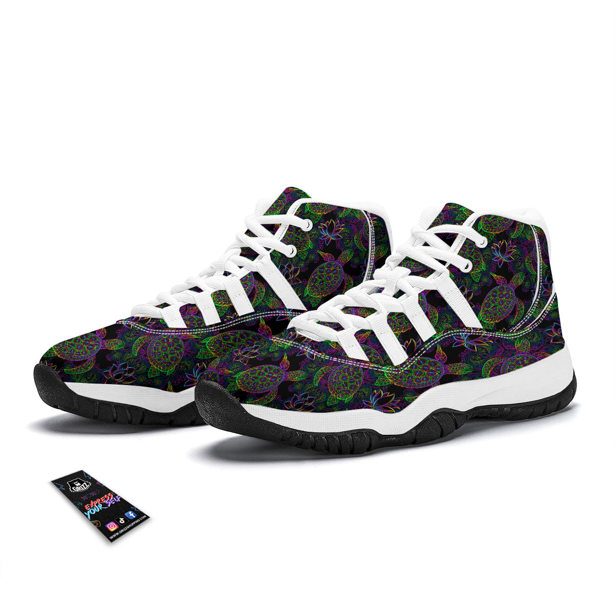 Turtle Sea Psychedelic Print Pattern White Bball Shoes-grizzshop