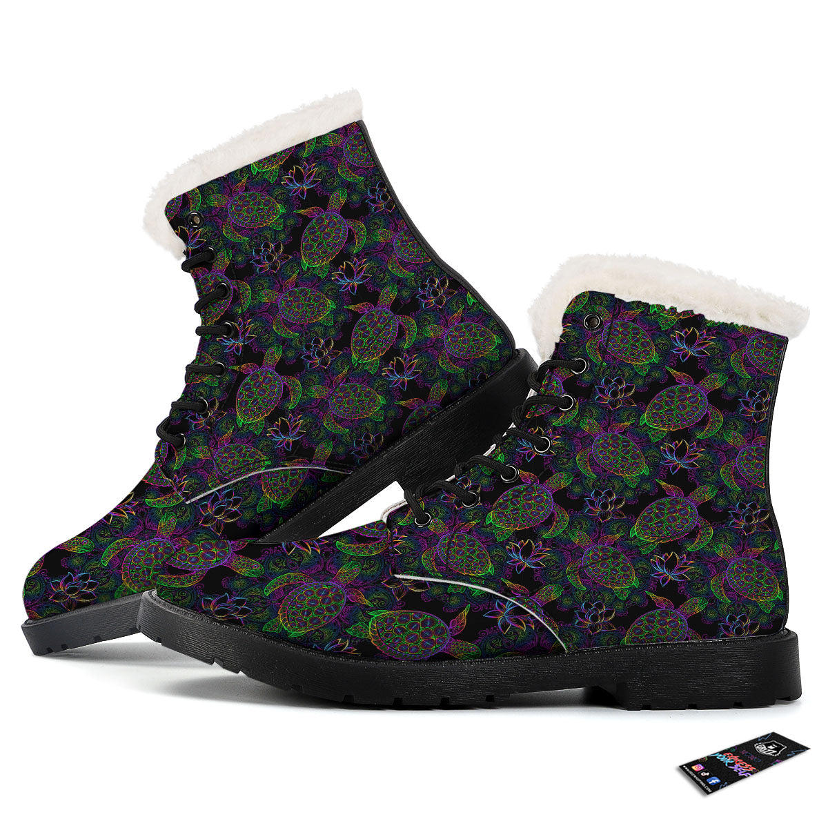 Turtle Sea Psychedelic Print Pattern Winter Boots-grizzshop