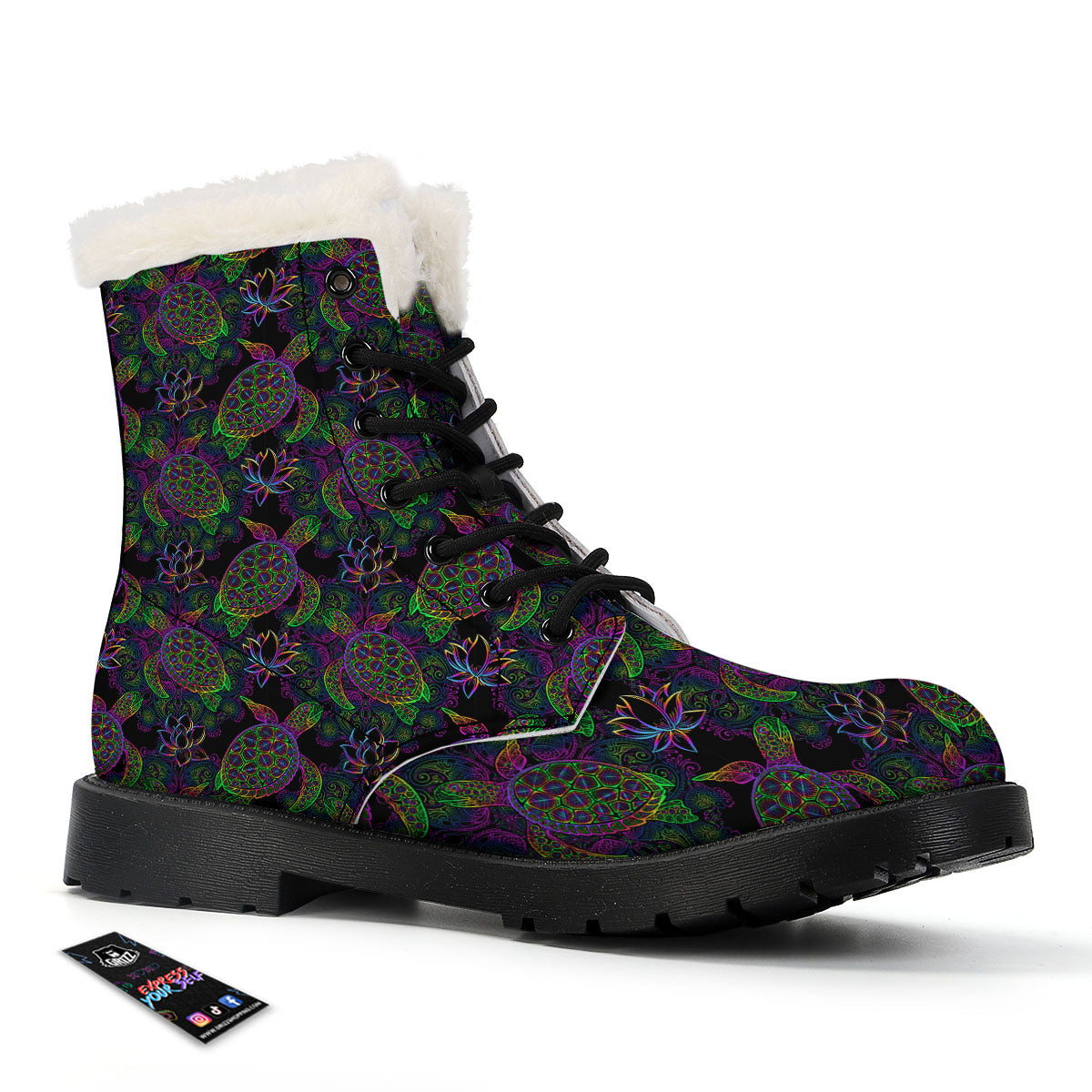 Turtle Sea Psychedelic Print Pattern Winter Boots-grizzshop