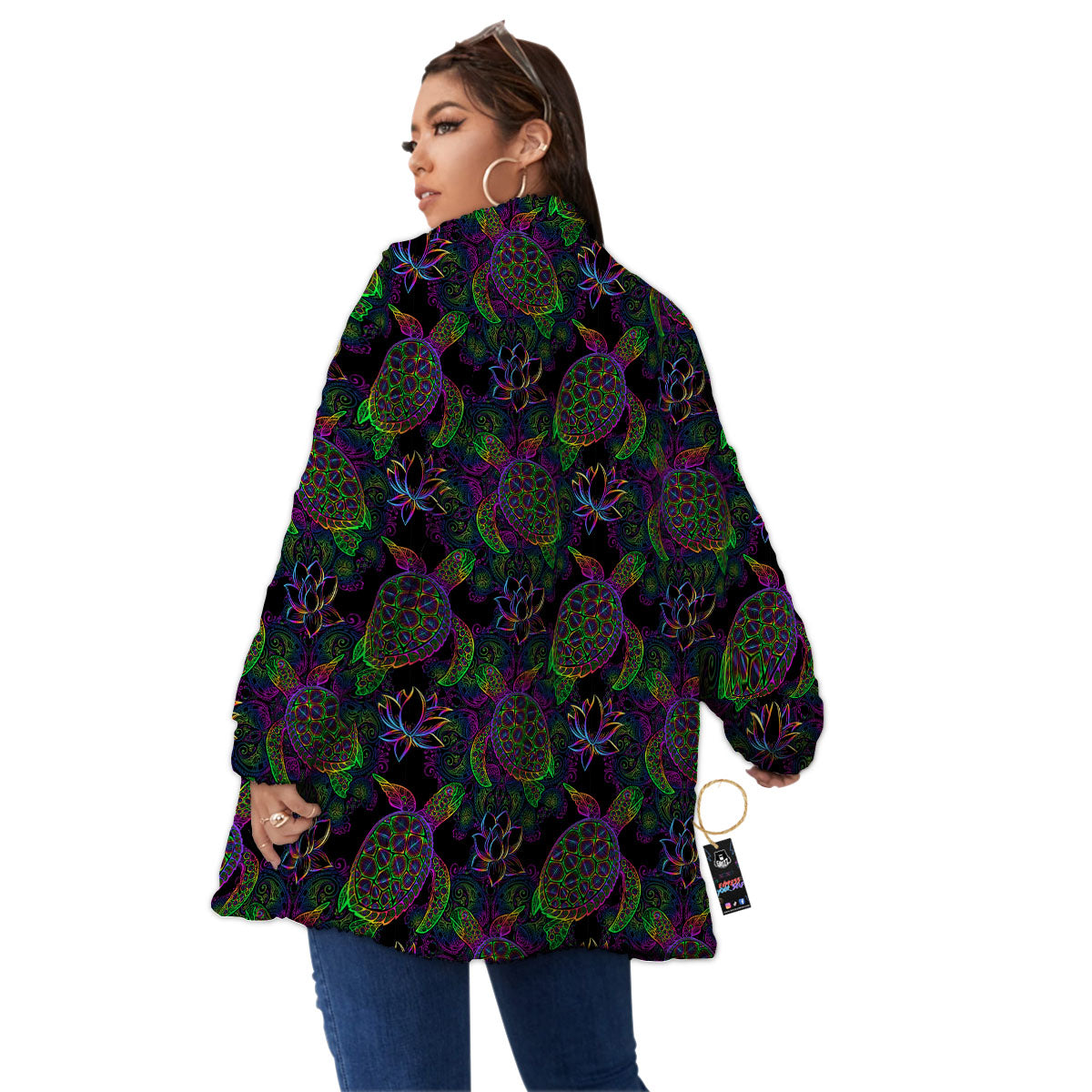 Turtle Sea Psychedelic Print Pattern Women's Sherpa Jacket-grizzshop