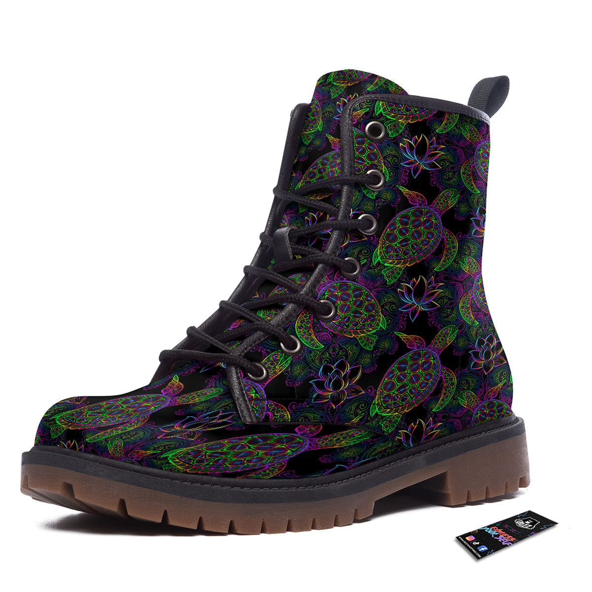 Turtle Sea Psychedelic Print Pattern Work Boots-grizzshop