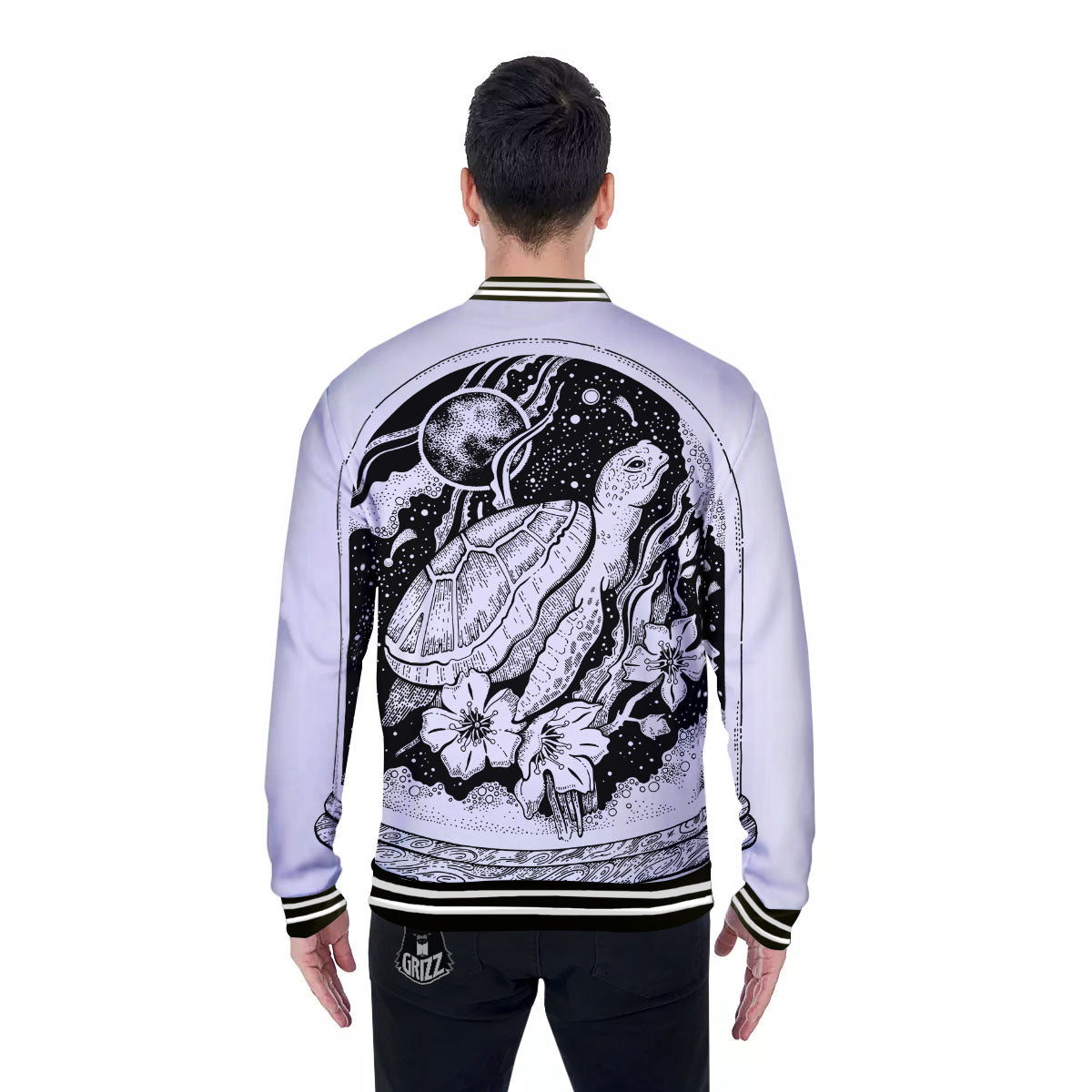 Turtle Sea Zentangle Print Baseball Jacket-grizzshop