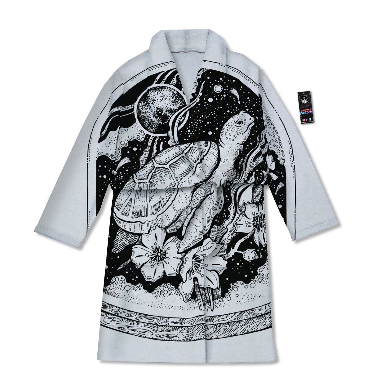 Turtle Sea Zentangle Print Bathrobe-grizzshop
