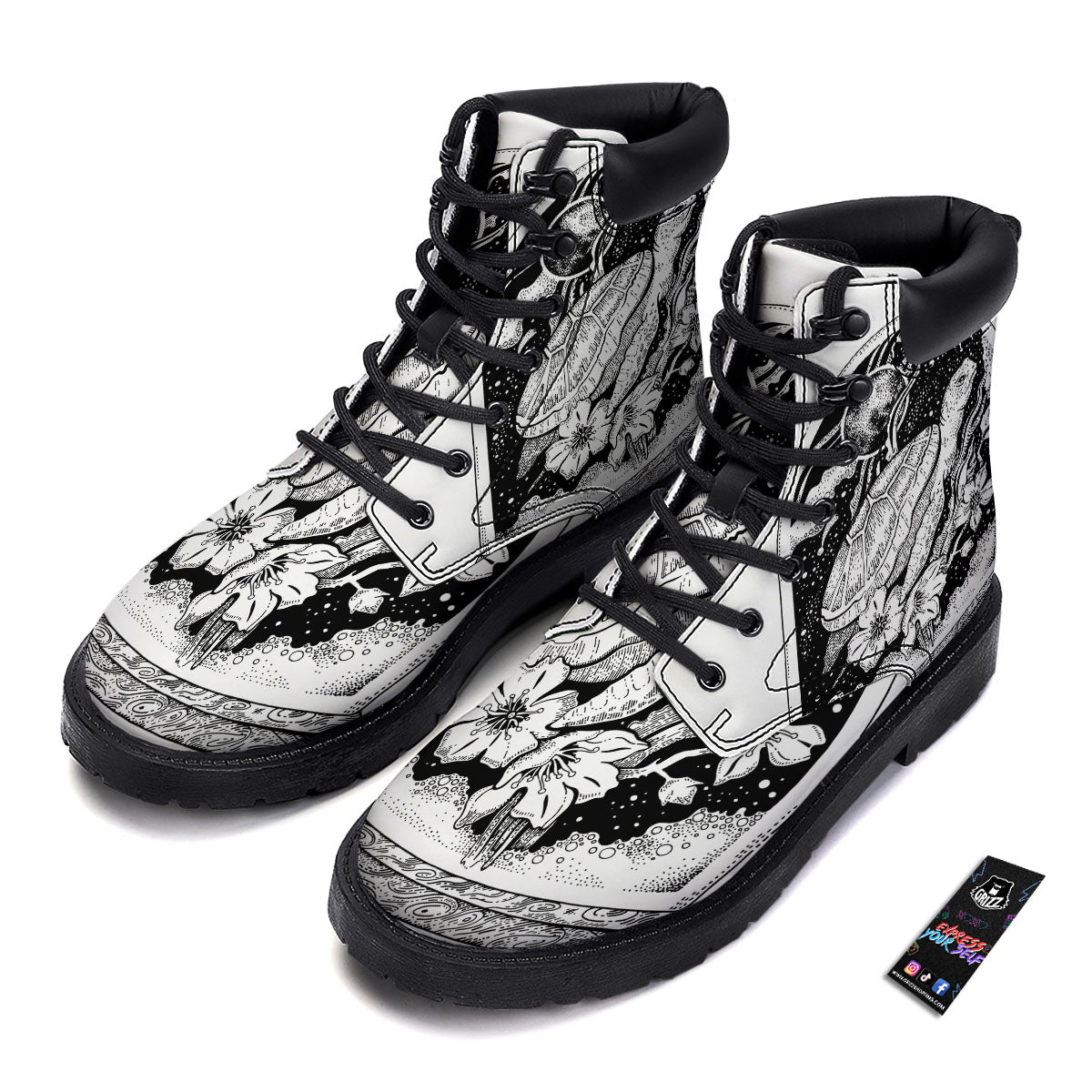 Turtle Sea Zentangle Print Boots-grizzshop