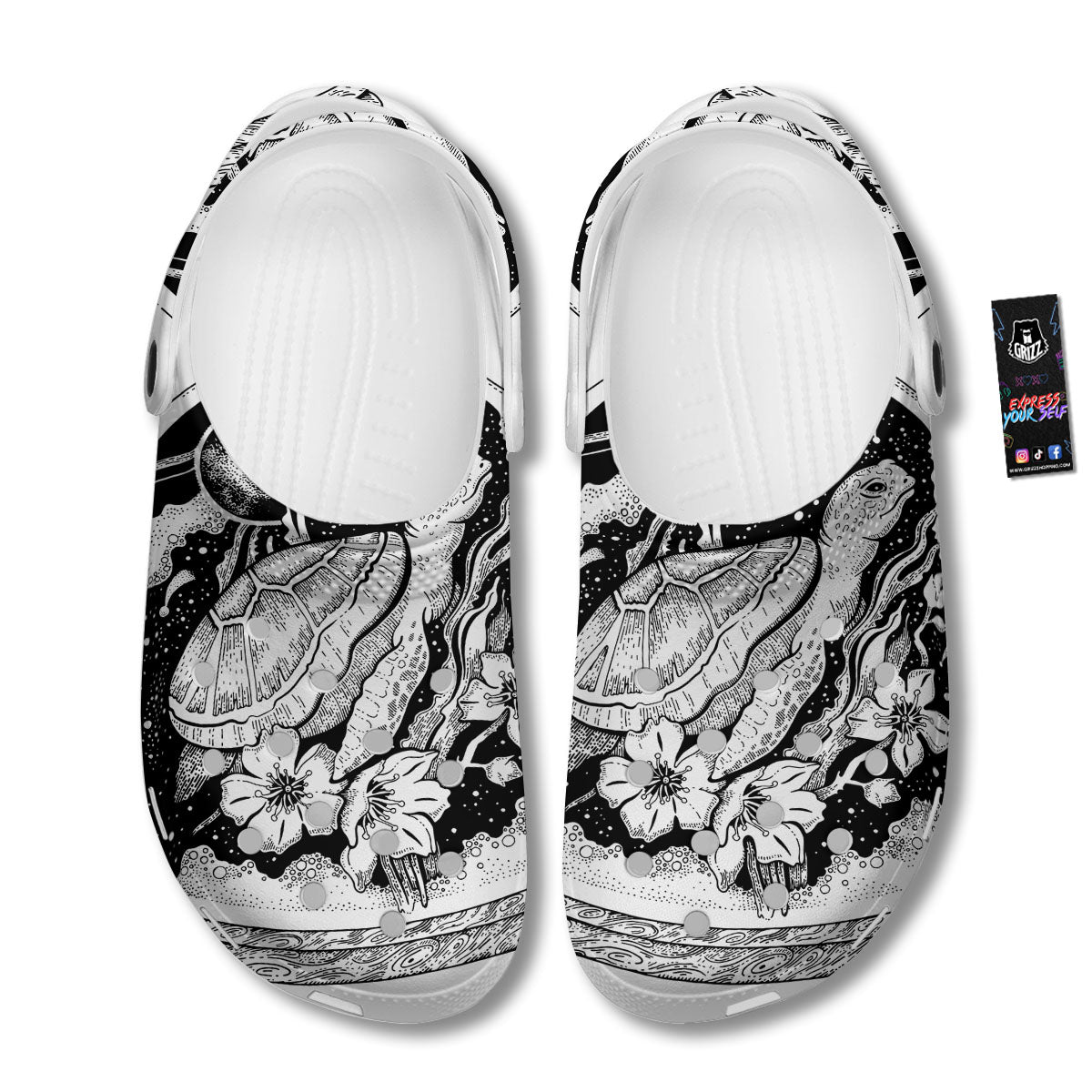 Turtle Sea Zentangle Print Clog-grizzshop