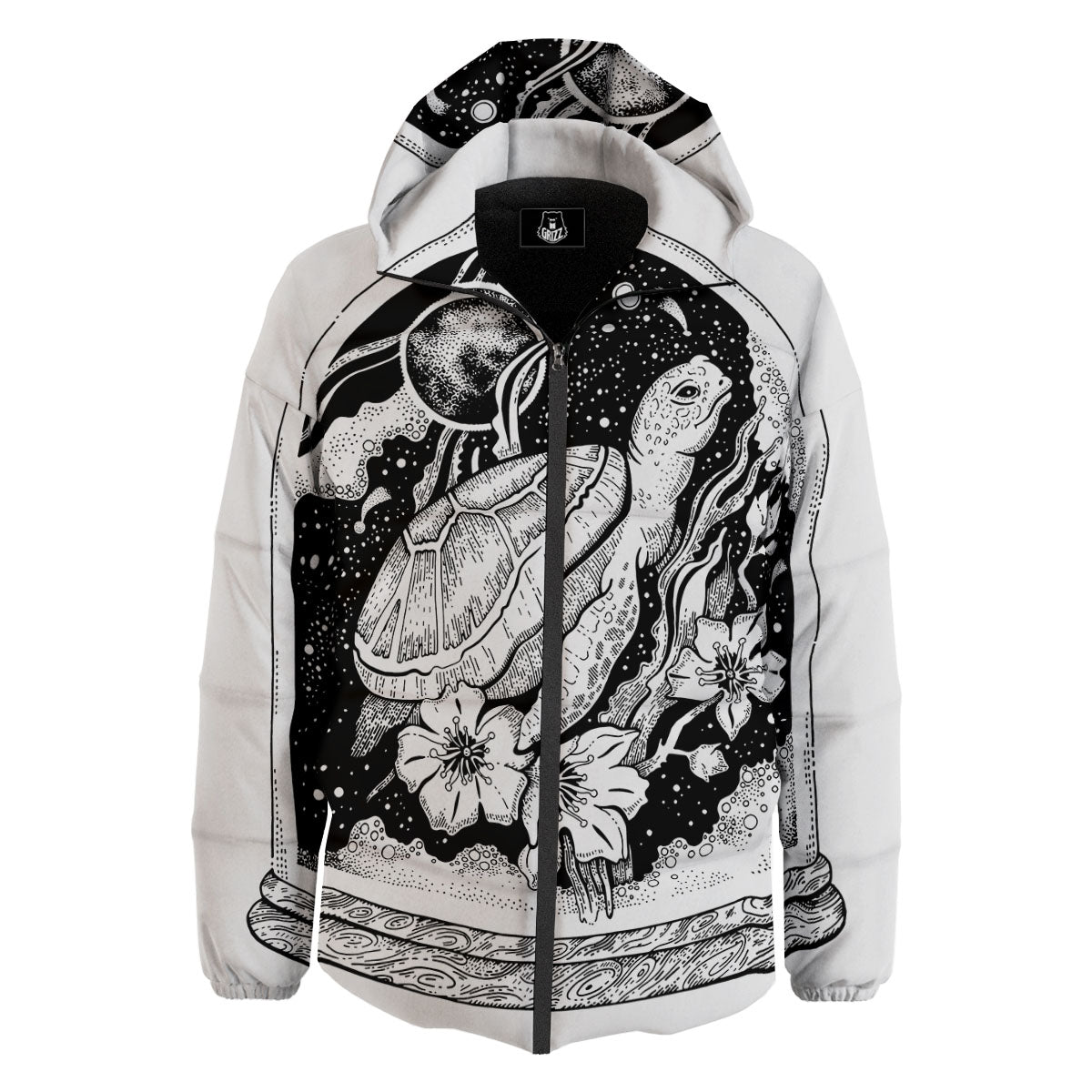 Turtle Sea Zentangle Print Down Jacket-grizzshop