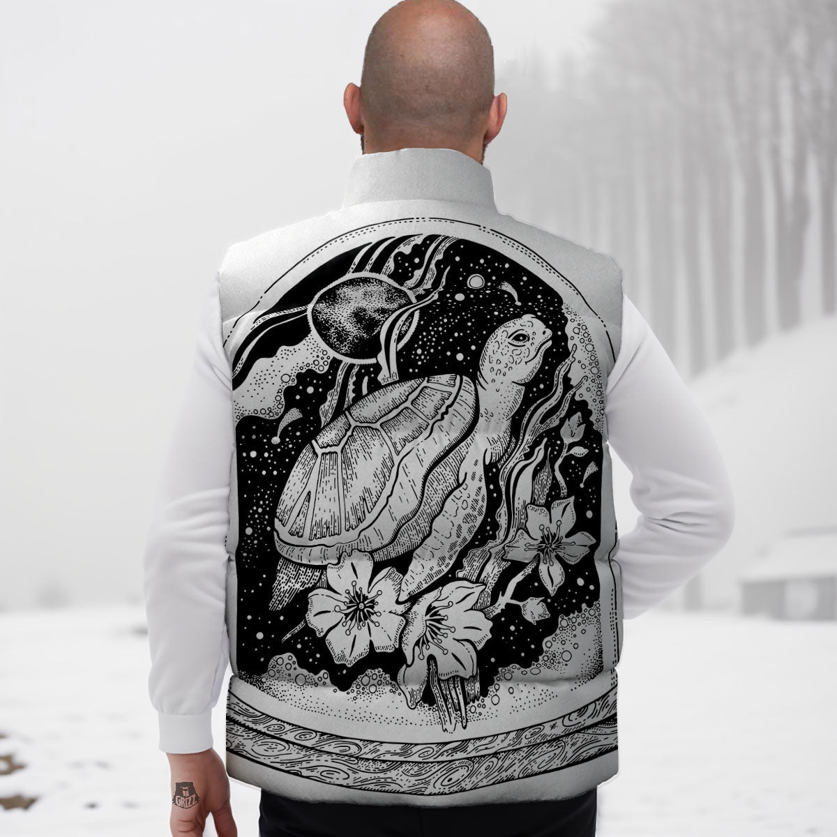 Turtle Sea Zentangle Print Down Vest-grizzshop